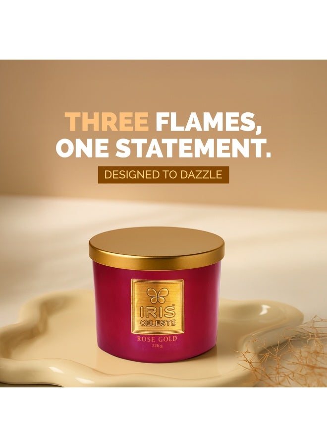 IRIS CELESTE شمعة جرة ذهبية وردية مع غطاء - 226 جرام، شمعة معطرة بثلاث فتائل 8 أونصات | عطر زهور دافئ | مثالية لهدايا رمضان والعيد، الاحتفالات، التأمل وتعبئة الغرف - Image 2